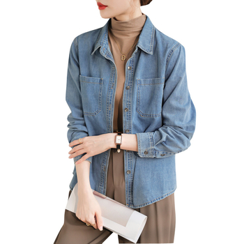 Jesen 2023. Nova retro plava mekana traper košulja za žene, višenamjenska pamučna traper košulja s ramenima