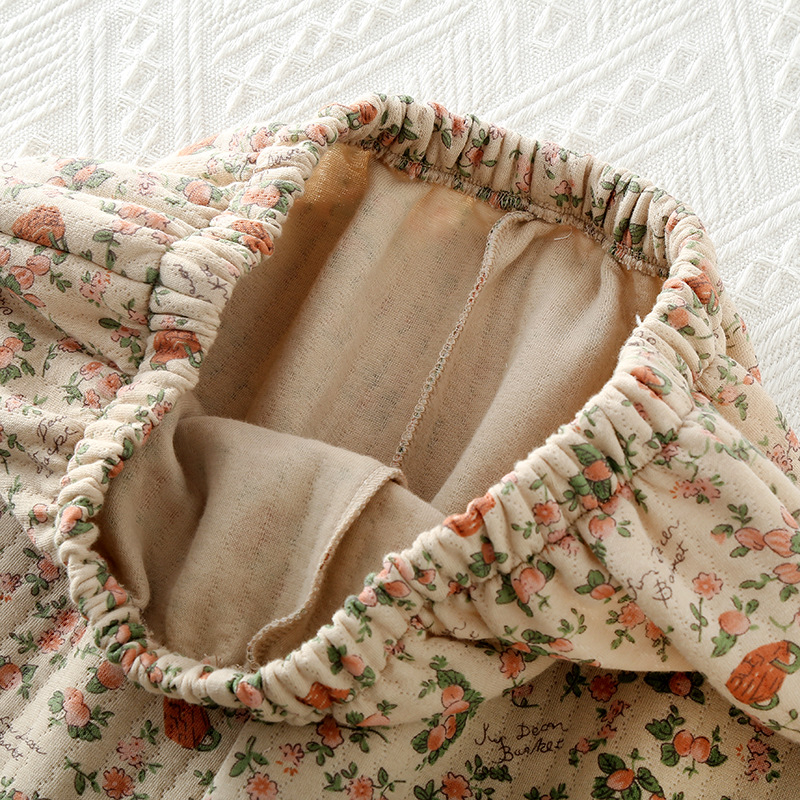 Zračna pamučna pidžama za žene za jesen i zimu, topla prošivena odjeća za život, korejska cvjetna reverna troslojna zadebljana kućna odjeća