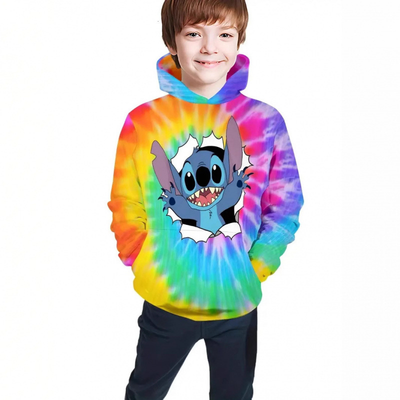 Laste vabaaja sirge õlaga pullover, lahtise kapuutsiga dressipluus, värviline, moodne, 3D-digitaalprintimisega pluus