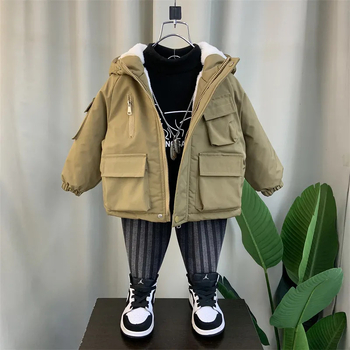 Μπουφάν για αγόρια με φλις επένδυση και βαμβακερή επένδυση 2024, νέο χειμωνιάτικο μπουφάν με επένδυση από πούπουλα και βαμβακερή επένδυση, ζεστό παλτό με κουκούλα, μπουφάν Parker με επένδυση από βαμβάκι