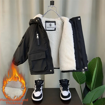 Μπουφάν για αγόρια με φλις επένδυση και βαμβακερή επένδυση 2024, νέο χειμωνιάτικο μπουφάν με επένδυση από πούπουλα και βαμβακερή επένδυση, ζεστό παλτό με κουκούλα, μπουφάν Parker με επένδυση από βαμβάκι