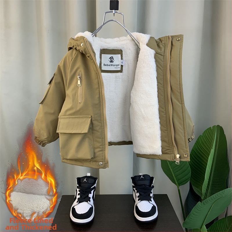 Μπουφάν για αγόρια με φλις επένδυση και βαμβακερή επένδυση 2024, νέο χειμωνιάτικο μπουφάν με επένδυση από πούπουλα και βαμβακερή επένδυση, ζεστό παλτό με κουκούλα, μπουφάν Parker με επένδυση από βαμβάκι