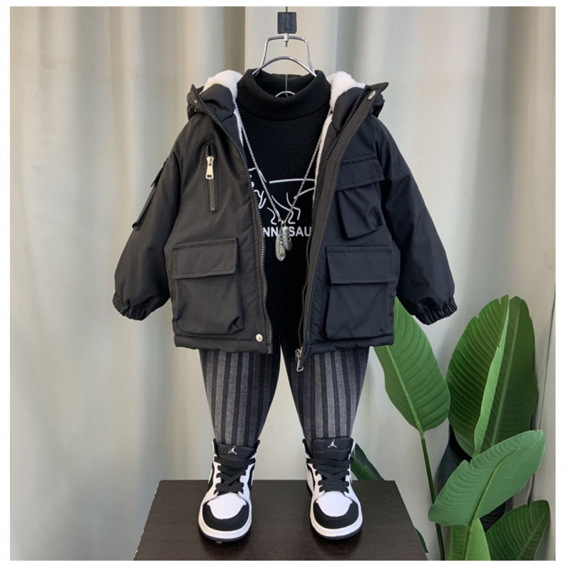 Μπουφάν για αγόρια με φλις επένδυση και βαμβακερή επένδυση 2024, νέο χειμωνιάτικο μπουφάν με επένδυση από πούπουλα και βαμβακερή επένδυση, ζεστό παλτό με κουκούλα, μπουφάν Parker με επένδυση από βαμβάκι