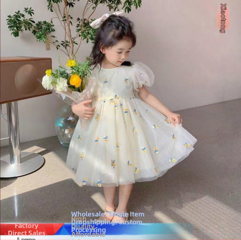 Djevojačka haljina, ljetna nova personalizirana korejska haljina s vezom i cvjetnim princezama za djevojčice