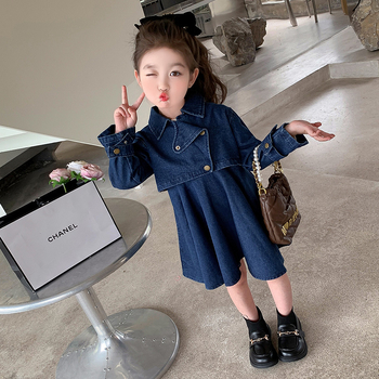 Dievčenský štýlový jarný a jesenný oblek, nový prírastok, dievčenská módna džínsová bunda, vesta, sukňa, dvojdielny set, detská jarná móda