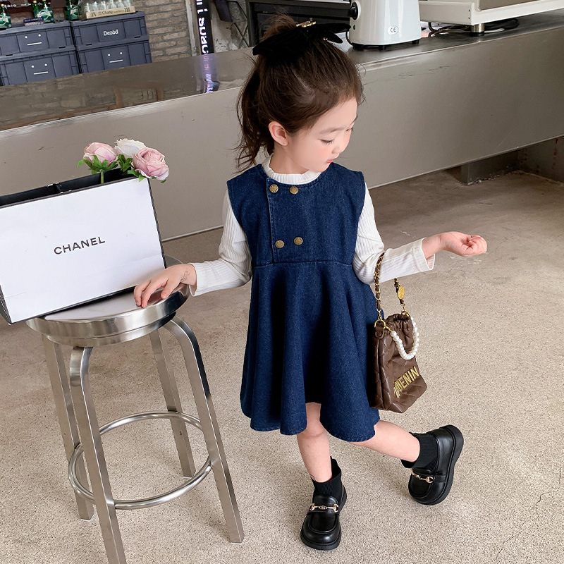 Dievčenský štýlový jarný a jesenný oblek, nový prírastok, dievčenská módna džínsová bunda, vesta, sukňa, dvojdielny set, detská jarná móda