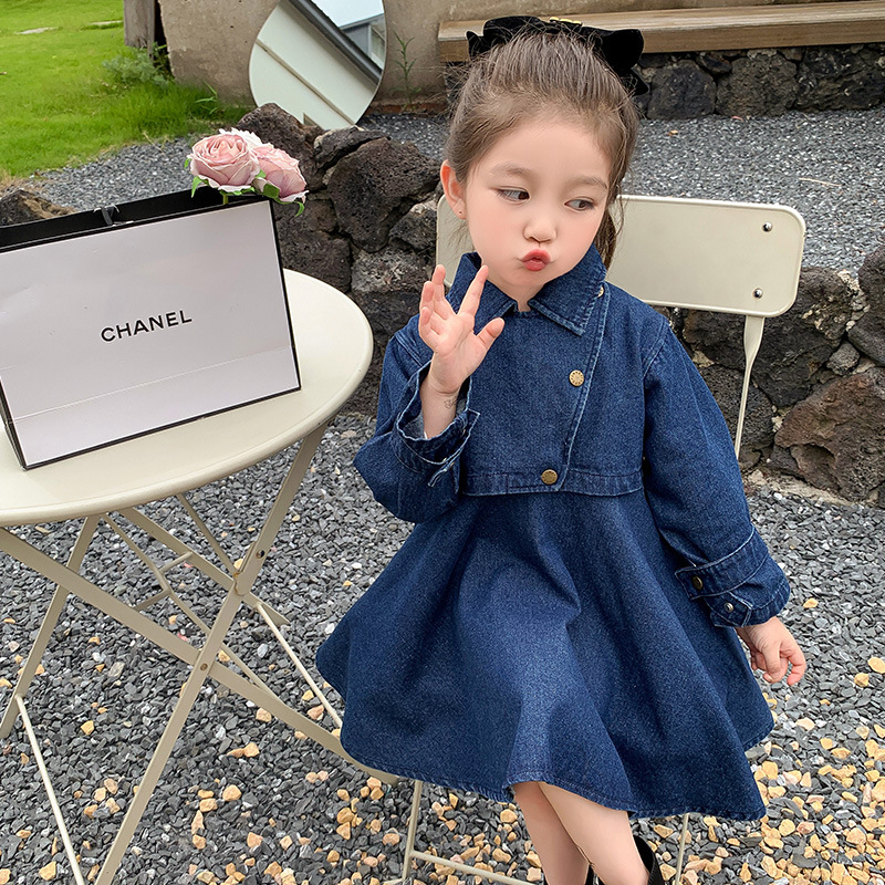 Dievčenský štýlový jarný a jesenný oblek, nový prírastok, dievčenská módna džínsová bunda, vesta, sukňa, dvojdielny set, detská jarná móda