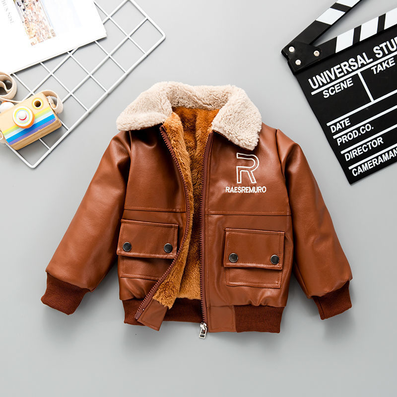 Dječja modna kožna jakna s flis podstavom, zadebljana zimska kožna jakna za dječake 2023.