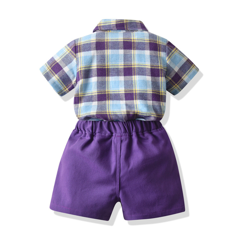 Detské oblečenie v kórejskom štýle, letné nové kockované pruhované tričko s krátkym rukávom, chlapčenský oblek, bavlnené tričko, detská trojdielna súprava