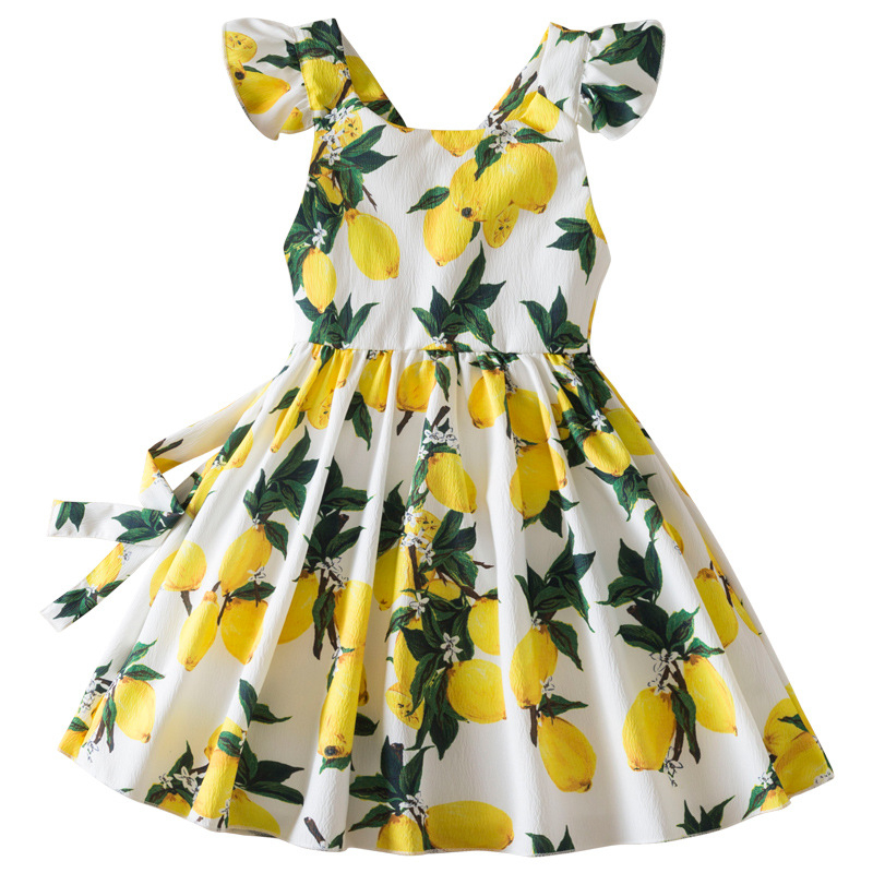Prekogranična ljetna nova djevojačka haljina Slatka haljina princeze s letećim rukavima Djevojačka blagdanska haljina s printom i otvorenim leđima
