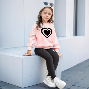 Cezhraničný zahraničný obchod INS Dievčenská dvojdielna kreslená potlač lásky, módna ležérna mikina s dlhým rukávom a legíny