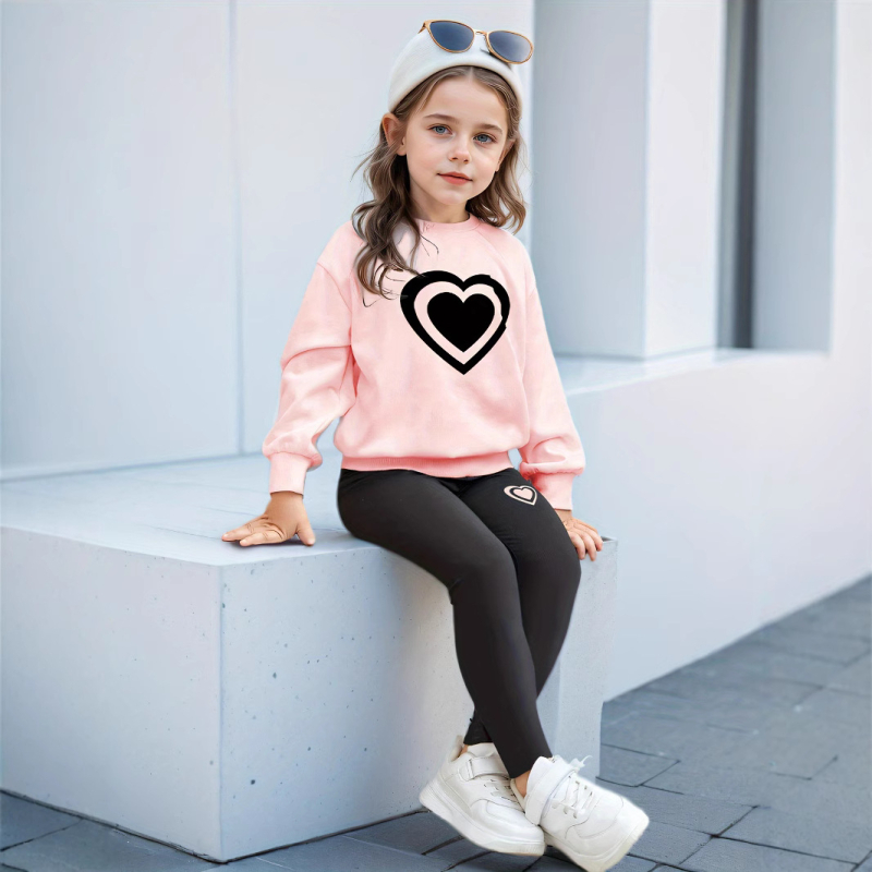 Cezhraničný zahraničný obchod INS Dievčenská dvojdielna kreslená potlač lásky, módna ležérna mikina s dlhým rukávom a legíny