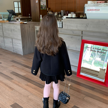 Jesen 2023. dječji kaput u Chanel stilu korejskog stila, srednje kratki kaput za djevojčice, mali zlatni top za bebe