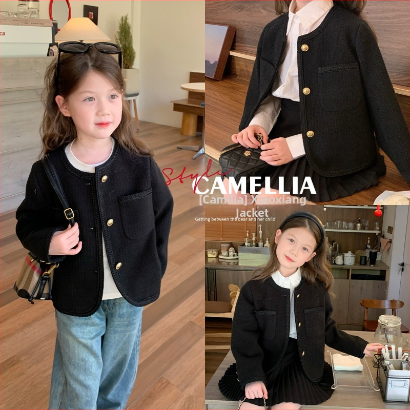 Jesen 2023. dječji kaput u Chanel stilu korejskog stila, srednje kratki kaput za djevojčice, mali zlatni top za bebe