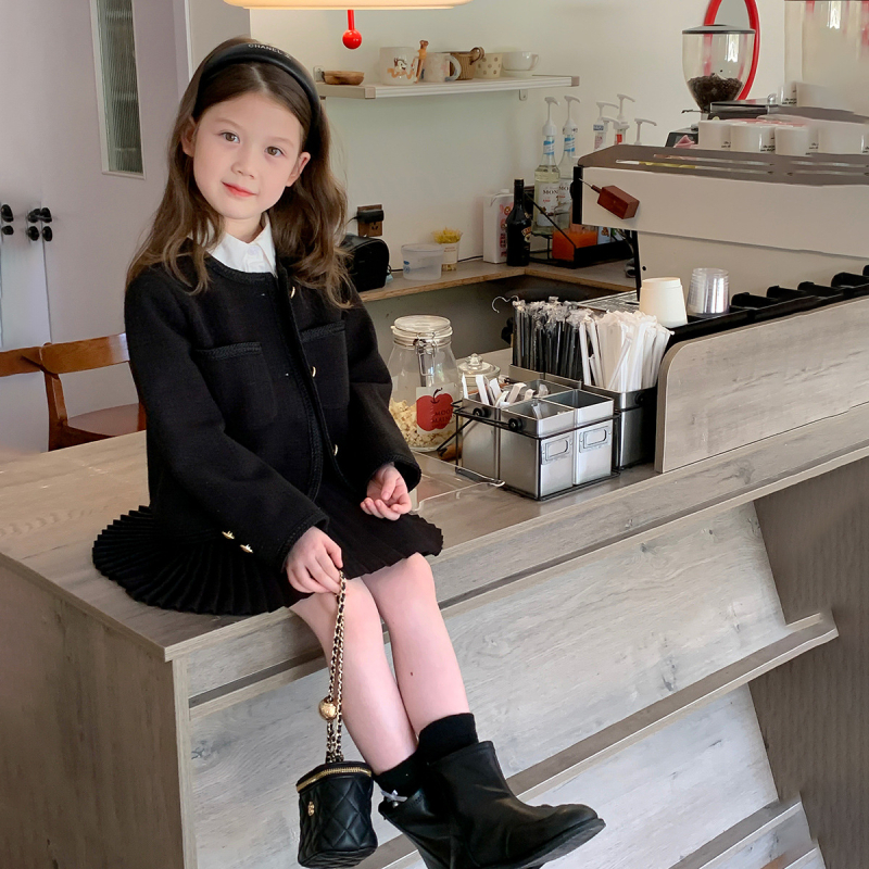 Jesen 2023. dječji kaput u Chanel stilu korejskog stila, srednje kratki kaput za djevojčice, mali zlatni top za bebe