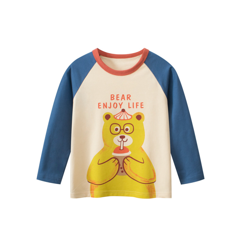 27kids Корейски детски дрехи, детски дрехи с дълъг ръкав, тениска, есен 2024, нови бебешки дрехи за момчета, доставка на живо
