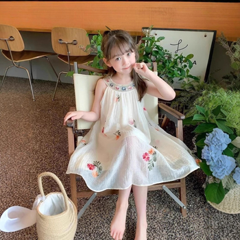 Letné dievčenské šaty 2025 Letné nové štýlové detské šaty s vestou, elegantné rozprávkové šaty