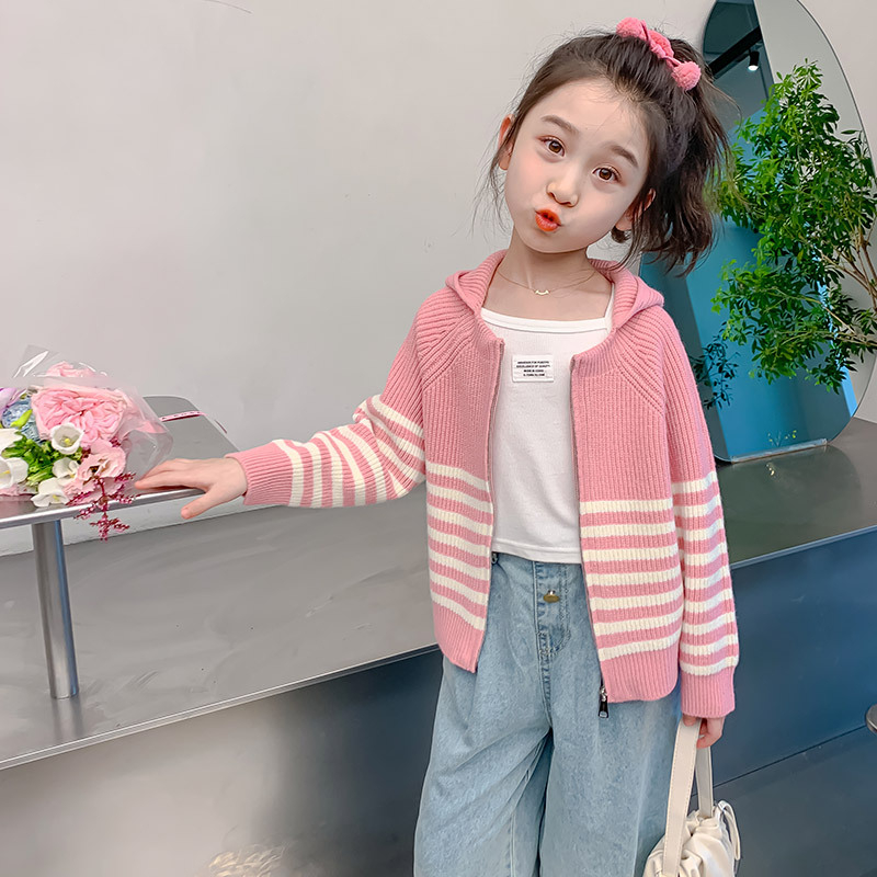Djevojački kardigan, proljetni i jesenski dječji top s patentnim zatvaračem, djevojačka pletena jakna s kapuljačom u zapadnjačkom stilu K2520