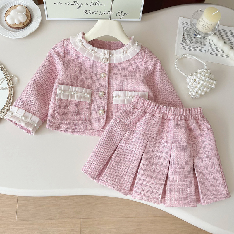 Djevojački princezin mali mirisni kostim, proljeće 2025., novi korejski stil, dječji modni set od dva dijela - jakna i suknja