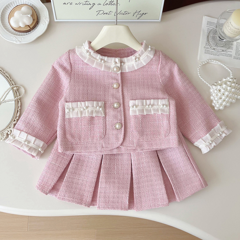 Djevojački princezin mali mirisni kostim, proljeće 2025., novi korejski stil, dječji modni set od dva dijela - jakna i suknja