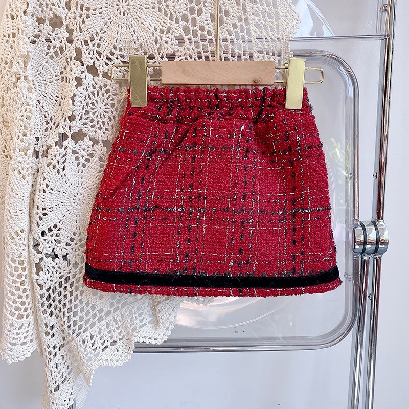 Djevojački elegantan i moderan sako u Chanel stilu, ležerno odijelo, zima 2025., novi stil, dvodijelni set s kariranom suknjom za djevojčice