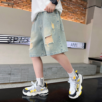 2024 nové letné detské nohavice tenké džínsy chlapčenské šortky v západnom štýle roztrhané nohavice nohavice zahraničného obchodu