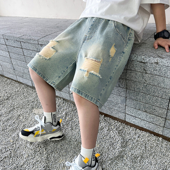 2024 νέα καλοκαιρινά παιδικά παντελόνια λεπτά τζιν αγόρια δυτικού στυλ σορτς σκισμένα παντελόνια παντελόνια εξωτερικού εμπορίου