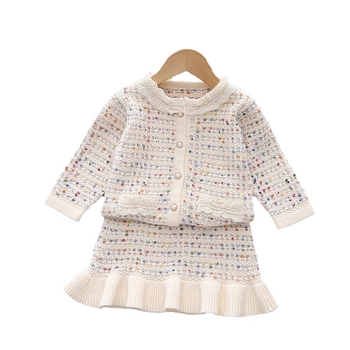 Κοριτσίστικο κοστούμι-φούτερ με κουκούλα ψαριού Φθινόπωρο/Χειμώνας 2024 Σετ φούστας δύο τεμαχίων από δαντέλα και πλεκτή φούστα-ζακέτα