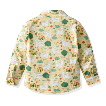 Διασυνοριακό ανοιξιάτικο και φθινοπωρινό νέο αγορίστικο μακρυμάνικο πουκάμισο με ζωάκια και ζαρτιέρες, παιδικό κοστούμι για άνδρες, φόρεμα δεξιώσεων