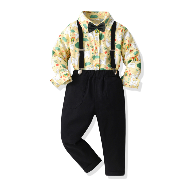 Prekogranična proljetna i jesenska nova dječja košulja s dugim rukavima i tregerima s animiranim crtežima za dječake, muško odijelo, dječja banketna haljina