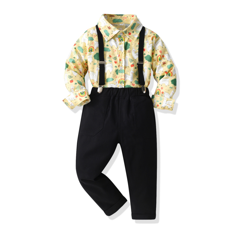 Prekogranična proljetna i jesenska nova dječja košulja s dugim rukavima i tregerima s animiranim crtežima za dječake, muško odijelo, dječja banketna haljina