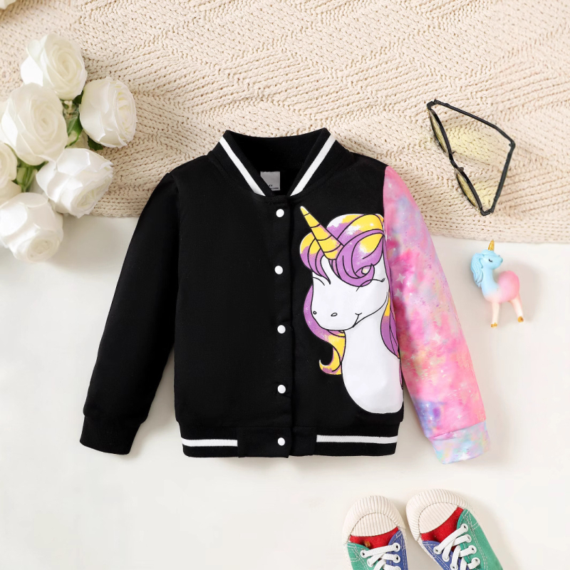 Djevojački kaput za jesen i zimu s dugim rukavima i crtanim printom, ležerni stil, dječja odjeća, djevojački zadebljani kardigan