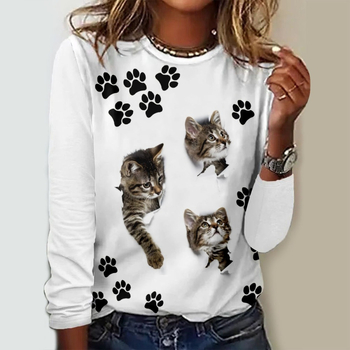 2023 prekogranični mačji element kreativni tisak 3D digitalni tisak ležeran trend 3D ženska majica dugih rukava