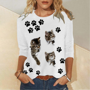 2023 prekogranični mačji element kreativni tisak 3D digitalni tisak ležeran trend 3D ženska majica dugih rukava