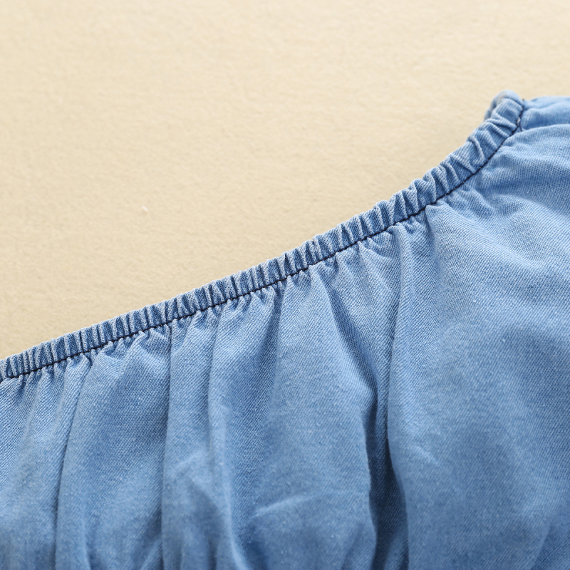 Letný dievčenský oblek Explosions bez ramienok, džínsový top, nepravidelná džínsová sukňa, skladom z továrne, priamo z generácie vlasov