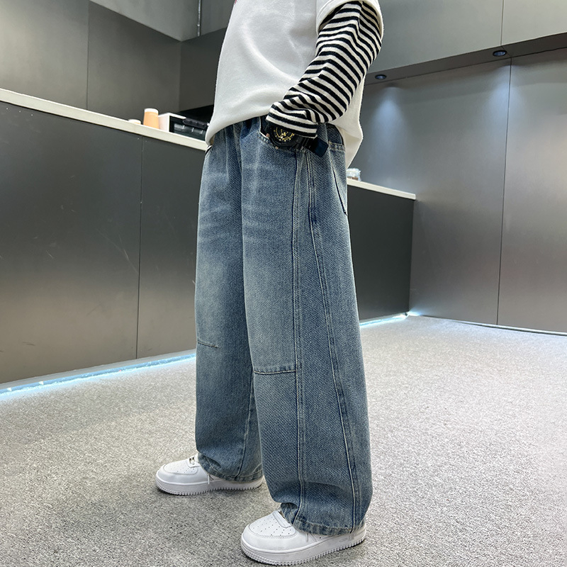 Детски пролетни панталони за момчета 2025, нов стил, големи детски пържени улични дънки, пролетни и есенни пролетни панталони за момчета