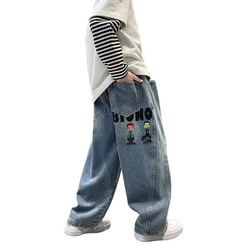 Детски пролетни панталони за момчета 2025, нов стил, големи детски пържени улични дънки, пролетни и есенни пролетни панталони за момчета
