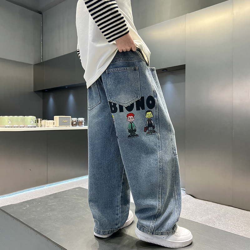 Детски пролетни панталони за момчета 2025, нов стил, големи детски пържени улични дънки, пролетни и есенни пролетни панталони за момчета