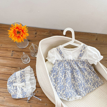 Καλοκαιρινό Νέο Νεογέννητο Μωρό Μικρό Φλοράλ Πριγκίπισσα Ψεύτικο Δύο Τεμαχίων Φόρεμα Haha Μωρό Χαριτωμένο Γλυκό Τρίγωνο Ρούχα Haha