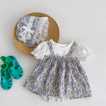 Καλοκαιρινό Νέο Νεογέννητο Μωρό Μικρό Φλοράλ Πριγκίπισσα Ψεύτικο Δύο Τεμαχίων Φόρεμα Haha Μωρό Χαριτωμένο Γλυκό Τρίγωνο Ρούχα Haha