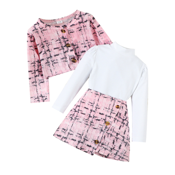 Εξωτερικού Εμπορίου, Ευρωπαϊκές και Αμερικανικές, 3 τεμάχια, ανοιξιάτικες και φθινοπωρινές μακρυμάνικες μπλούζες για κορίτσια, με μικρά αρωματικά σακάκια και κοντές φούστες, μοντέρνα κοστούμια για κορίτσια
