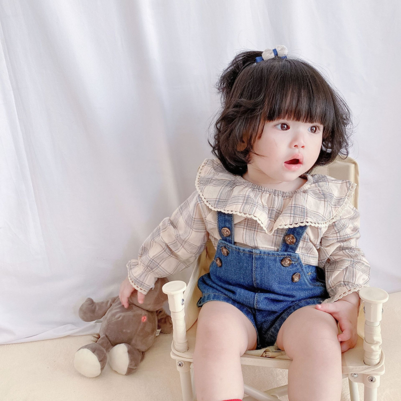 Kórejský štýl, jarné nové detské roztomilé džínsové traky, západný štýl, nastaviteľné šortky, overal, kombinéza