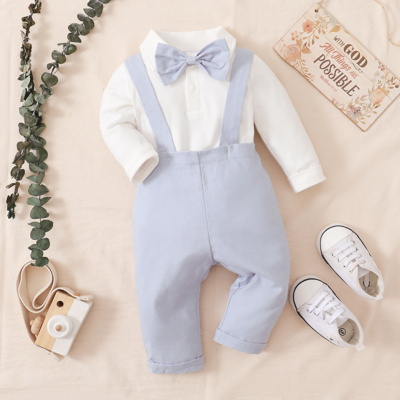 Salopetă cu mânecă lungă și papion pentru mici domni, din două piese, pentru copii, articol de top, Source Factory, comerț electronic transfrontalier