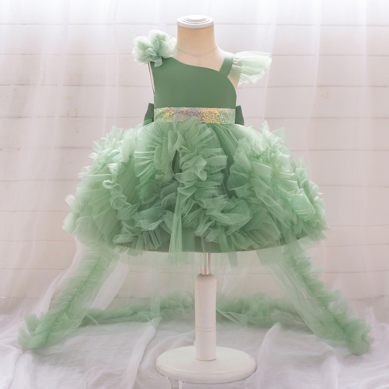 Nauja mergaitiška suknelė gimtadienio pokyliui, princesės suknelė, gėlių mergaitės pasirodymo suknelė, didelė uodegos marlės vaikiška suknelė