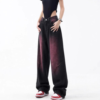 Fialové rozmazané čierne džínsy so širokými nohavicami pre ženy, nová veľká veľkosť hruškovitého tvaru, oblečenie pre Fat Sister, dlhé pouličné nohavice