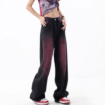 Fialové rozmazané čierne džínsy so širokými nohavicami pre ženy, nová veľká veľkosť hruškovitého tvaru, oblečenie pre Fat Sister, dlhé pouličné nohavice