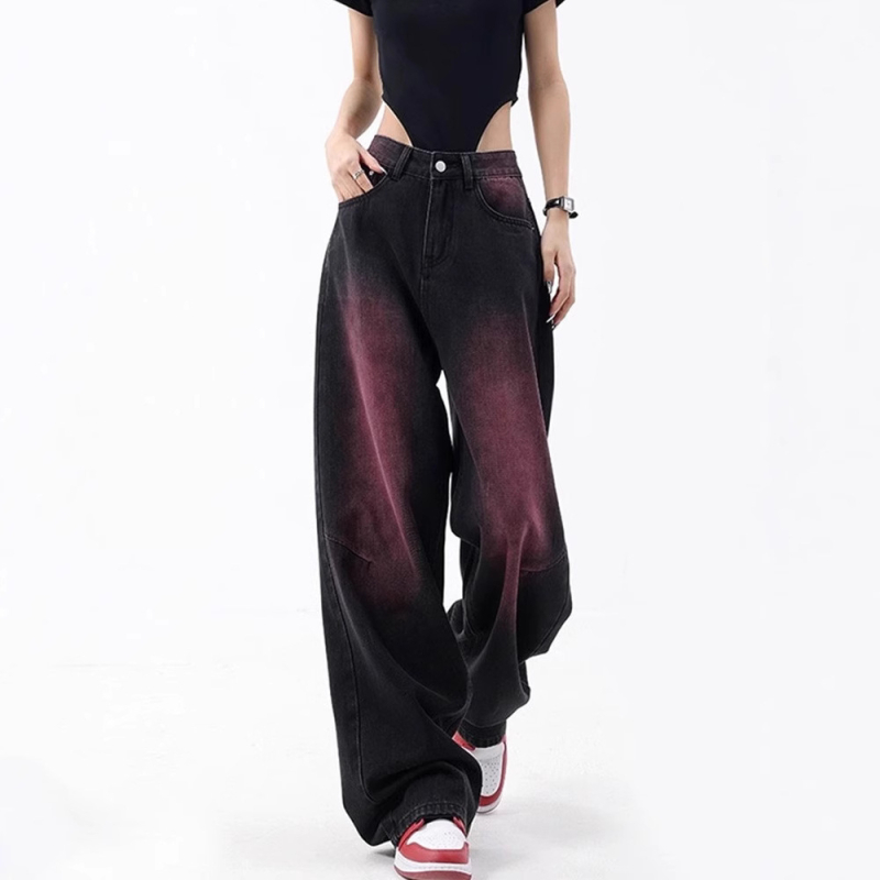 Fialové rozmazané čierne džínsy so širokými nohavicami pre ženy, nová veľká veľkosť hruškovitého tvaru, oblečenie pre Fat Sister, dlhé pouličné nohavice