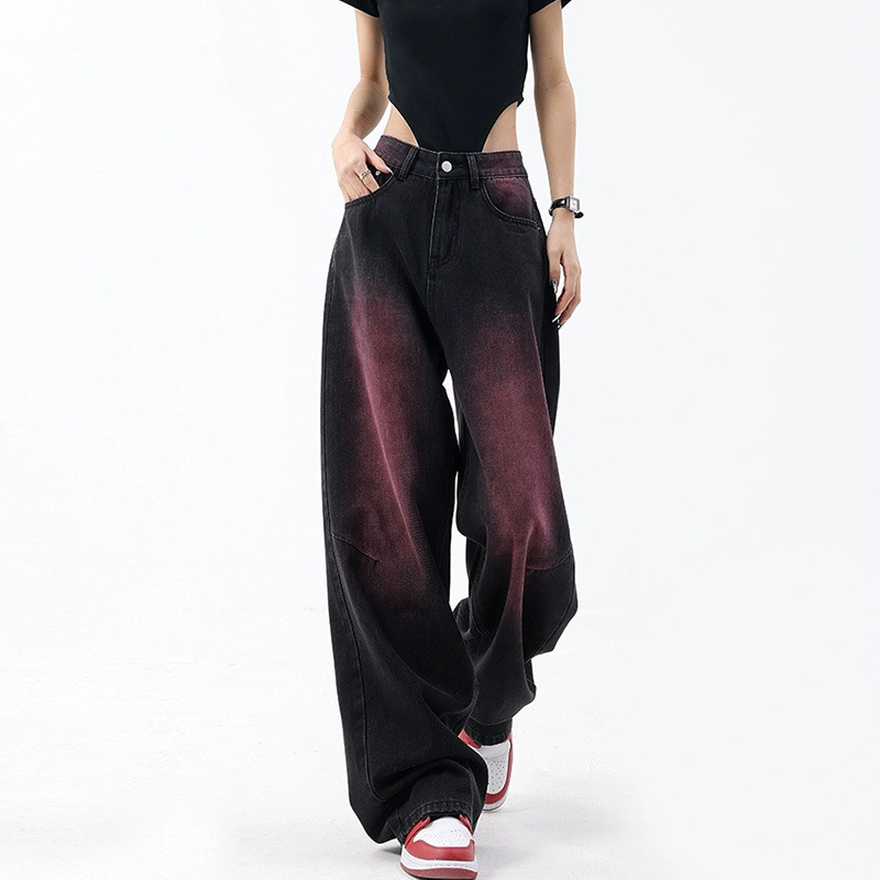 Fialové rozmazané čierne džínsy so širokými nohavicami pre ženy, nová veľká veľkosť hruškovitého tvaru, oblečenie pre Fat Sister, dlhé pouličné nohavice