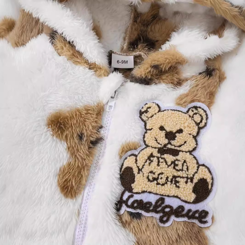 Jesenná a zimná neutrálna detská bunda s dlhým rukávom a kapucňou s roztomilou medvedíkovou vzorovanou vzorom pre bábätká a batoľatá