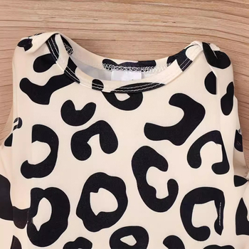 Letná sada s krátkym rukávom a leopardím vzorom pre novorodencov INS pre dievčatá, trojdielna súprava s krátkym rukávom a overalom